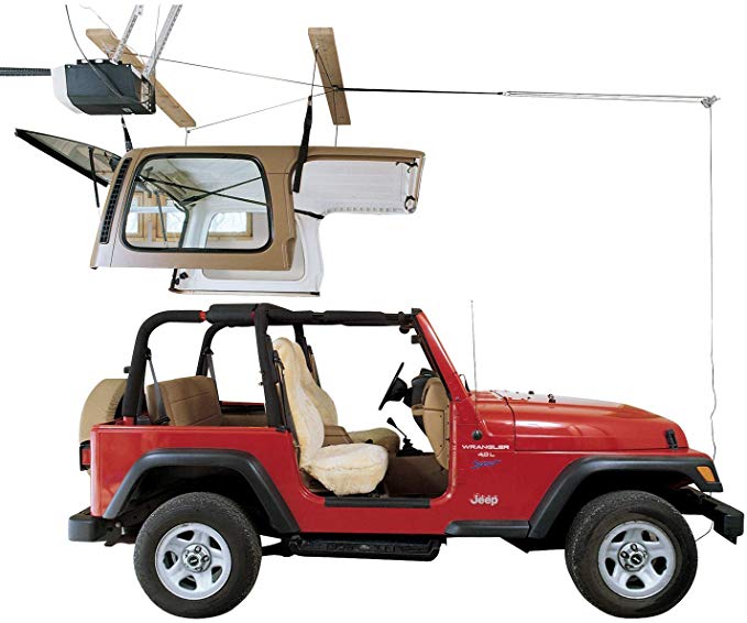 Harken hoister for installing and uninstalling Jeep hardtops