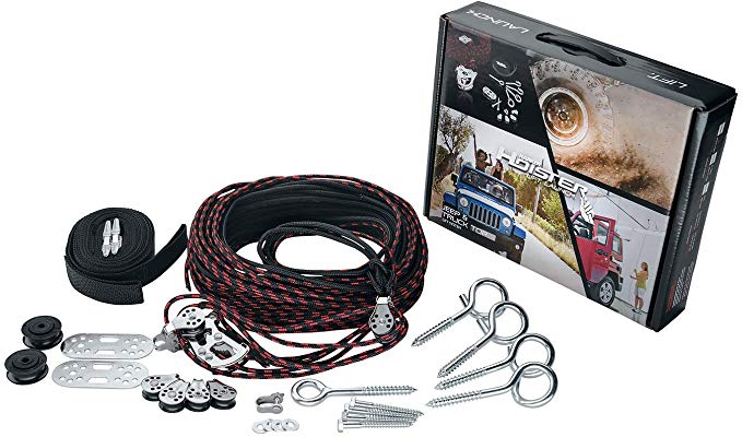 Harken hoister hardware for installing and uninstalling Jeep hardtops