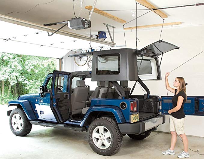 Harken hoister for installing and uninstalling Jeep hardtops