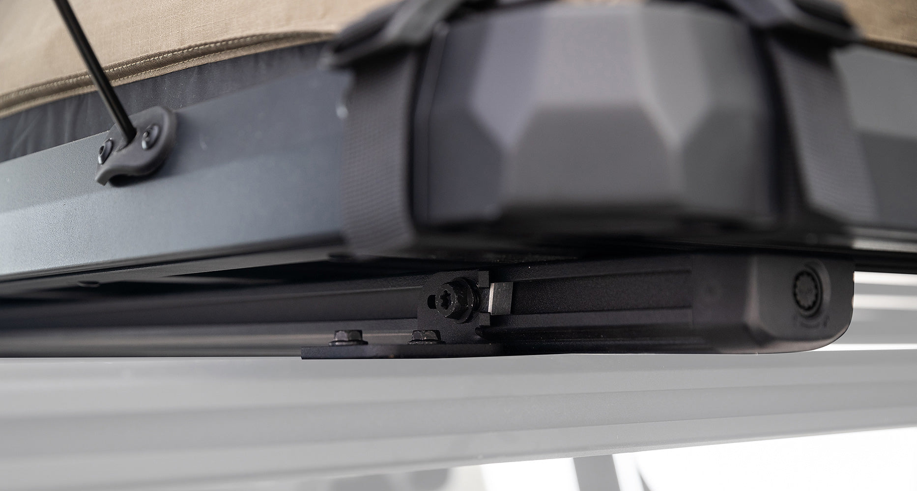 Close-up of a car roof rack system on a vehicle
