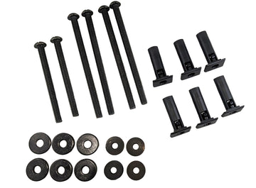 Half door install kit for TJ Jeep Wrangler with 6 6" bolts, 2 4" bolts, 4 rubber washers, 6 steel washers with foam backing, and 6 door inserts